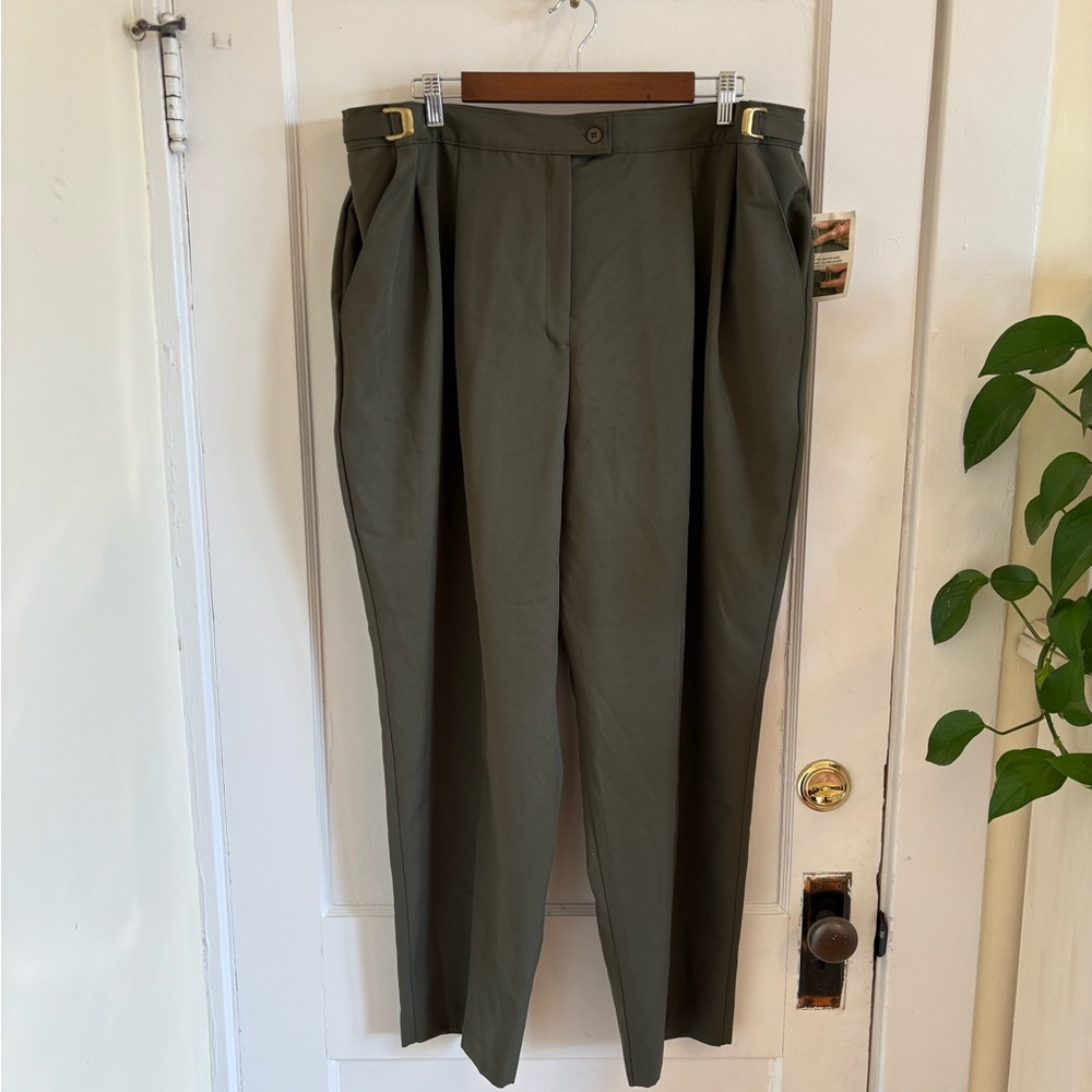 Vintage NWT Allison Daley‎ Olive Green Straight Leg Pleated Dress Pants 22W